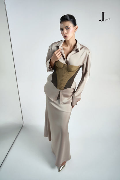 Iron Olive Corset & Planny Ver2. Nude Shirt & Kim N Maxi-Skirt