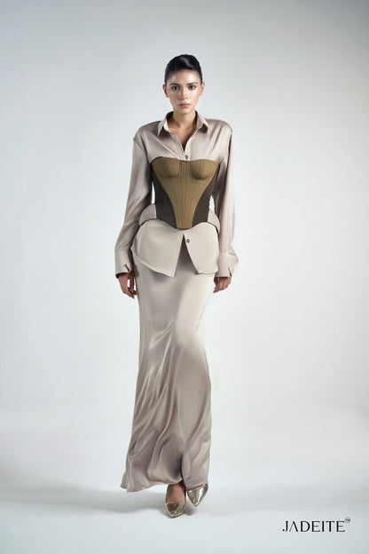 Iron Olive Corset & Planny Ver2. Nude Shirt & Kim N Maxi-Skirt