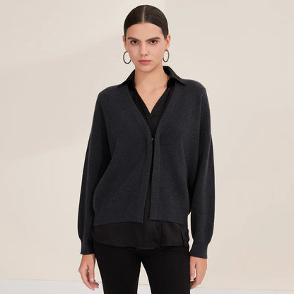 BD4521254 Women's Wool Cardigan and Silk Vest V-Neck 2 Pieces Set BC Luxury Fall Clothing for Women